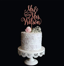 Load image into Gallery viewer, Mr & Mrs Wedding Cake Topper with Last name and Date, Elegant Custom Mr and Mrs Cake Topper, Personalised cake topper also available in Rose Gold, Gold, Silver or Champagne Glitter