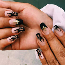 Load image into Gallery viewer, Brishow Coffin False Nails Flame Cross Fake Nails Press on Nails Ballerina Acrylic Full Cover Stick on Nails 24pcs for Women and Girls