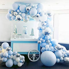 Load image into Gallery viewer, Blue Balloon Garland Arch Kit, 141Pcs Blue Silver White Balloons, Silver 4D Foil Balloons, Macaron Metal Balloon Arch for Boy Baby Shower, 1st Birthday Decorations