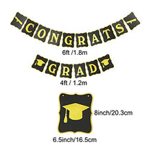 Load image into Gallery viewer, Zerodeco Graduation Decorations, Black and Gold Congrats Grad Banner Paper Pompoms Hanging Swirls Graduation Confetti Paper Garland Party Balloons for Grad Party Decoration Supplies