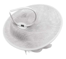 Load image into Gallery viewer, Caprilite White and Silver Grey Sinamay Big Disc Saucer Fascinator Hat for Women Weddings Headband