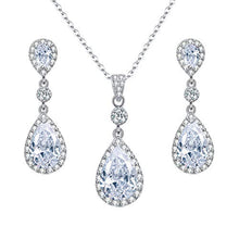 Load image into Gallery viewer, Clearine Women's 925 Sterling Silver Wedding Bridal Cubic Zirconia Infinity Teardrop Pendant Necklace Dangle Earrings Set Clear
