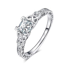 Load image into Gallery viewer, JewelryPalace Vintage Celtic Knot Engagement Rings for Women, White Gold Plated 925 Sterling Silver Cubic Zirconia Promise Rings, Anniversary Princess Cut Solitaire Simulated Diamond Ring Jewellery