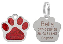 Load image into Gallery viewer, LARRYROO Dog Cat Pet Tag ID Collar Tags Personalised Engraved 27mm Glitter Paw Print (Red)