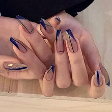 Load image into Gallery viewer, Brishow Coffin False Nails Long Fake Nails Geometric Lines Press on Nails Ballerina Acrylic Stick on Nails 24pcs for Women and Girls