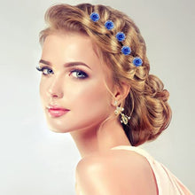 Load image into Gallery viewer, Wedding Hair Accessories Bridal Rhinestone & Pearl Flower Hair Pins U Shaped Crystal Hair Grips Hair Clips for Bridesmaid,Women,Girls,Kids Bobby Pins for Braids,Thick Hair(40PCS/Blue)
