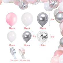 Load image into Gallery viewer, GRESAHOM Balloon Garland Arch Kit , 107pcs Silver Confetti Party Balloons Pink White Latex Balloons Set for Wedding, Birthday, Hen Party, Baby Shower, Anniversary or Christmas Decorations
