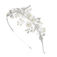 Load image into Gallery viewer, SWEETV Handmade Pearl Wedding Headbands for Women, Silver Rhinestone Hair Band Bridal Headpiece, Hair Jewlery Accessories