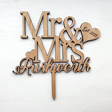 Load image into Gallery viewer, My Pretty Little Gifts Personalised Oak Wooden Wedding/Anniversary Cake Topper/Perfect for a Wedding or Anniversary Party Decoration