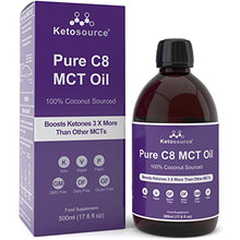 Load image into Gallery viewer, Premium Pure C8 MCT Oil | 3X Ketone Boost Versus Other MCTs | Supports Keto & Fasting | 100% Coconut Sourced | Vegan Safe & Gluten Free | Lab Tested High Purity Source of C8 MCT | 500ml Ketosource®