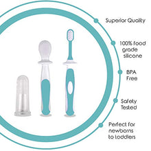Load image into Gallery viewer, 3 Piece finger toothbrush for babies- Set by Cherish Baby Care - with Infant Finger Toothbrush - Silicone Toothbrush & Toddler Toothbrush - Perfect Babys First Toothbrush Set (Teal)