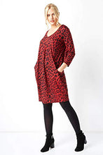 Load image into Gallery viewer, Roman Originals Women Animal Print Dress with Pockets Ladies Leopard Tunic Shift Jersey Stretchy Slouch Office Smock Smart Loose Cocoon Oversized Fit Party Casual V Neck UK - Red & Black - Size 20