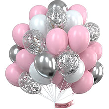 Load image into Gallery viewer, PartyWoo Balloons Pink Silver 60 Pieces 12 Inch Balloons Pink Silver Balloons White Glitter Balloons Pink Silver for Baby Party Decoration Baby Shower Decoration Girl Luftballons Rosa Silber