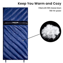 Load image into Gallery viewer, OMOVEE Goose Down Sleeping Bag, Ultra Light Waterproof Blanket Cozy and Warm, 3 Seasons for Adults Kids Boys Girls Great for Indoor&Outdoor Camping, Traveling with Compression Bag- Blue