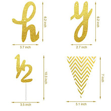 Load image into Gallery viewer, 6 Months Banner Happy Birthday Banner Happy 1/2 Birthday Banner Glitter 1/2 Half Year Cake Topper Triangle Flag Banner for Half Year Baby Shower Birthday Party Decoration, Pre-Strung (Gold)