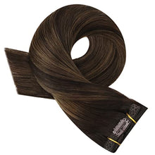 Load image into Gallery viewer, Moresoo Real Hair Extensions Clip in Human Hair Dark Brown Hair Extensions 16 Inch Balayage Clip in Hair Extensions Dark Brown to Medium Brown Ombre Hair Clip Ins 120Grams 7PCS