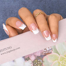 Load image into Gallery viewer, Sethexy Short Square Fake Nails French Ballerina Rhinestone False Nails Glossy Stick on Nails 24Pcs Acrylic Art Press on Nail Tips for Women and Girls