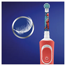 Load image into Gallery viewer, Oral-B Kids Electric Toothbrush, 1 Toothbrush Head, x4 Spiderman Stickers, 2 Modes with Kid-Friendly Sensitive Mode, For Ages 3+, 2 Pin UK Plug, Red