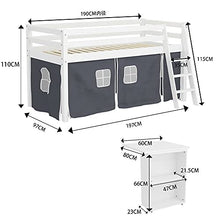Load image into Gallery viewer, HUIJK Bunk Bed Kids Cabin Bed Frame Mid Sleeper With Play Tent Ladder and SIDE BOOKSHELF Bunk Bed