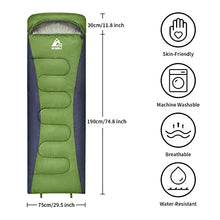 Load image into Gallery viewer, HEWOLF Adult Sleeping Bags 3 Season Envelope Camping Sleeping Bag Water Repellent Lightweight Rectangular Sleeping Bag for Outdoor Camping Trekking Hiking Fishing Green 1.6KG 10℃ to 15℃