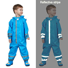 Load image into Gallery viewer, LIVACASA 3D Cute Raincoat Kids Waterproof Breathable Rainsuit All in One Puddle Suits Boys Girls Hooded Muddy Suit with Reflector Lightweight PVC Transparent Hat Brim for Kids Blue S 3-5 Years