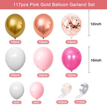 Load image into Gallery viewer, OWill Pink Balloons Rose Gold Balloon Arch , 117 Pcs Rose Gold Pink Balloon Party Decorations 12 Inch Balloon and Balloon Tool for Women Bridal Wedding Baby Shower Decorations Birthday Party Supplies