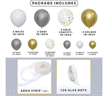 Load image into Gallery viewer, HKBLOOMING Balloon Arch Kit β 120PCS White, Gray, Confetti and gold balloons β Balloon Arch Comes with Tape and Glue Dot β Balloon Garland Kit for Bridal Shower Decorations, Baby Shower Balloon Arch