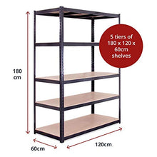 Load image into Gallery viewer, G-Rack Garage Heavy Duty Storage Shelving Units - Extra Deep 5 Tier Black Shed Racking for Workshop, Office Warehouse -180cm x 120cm x 60cm, 875KG Capacity (175KG Per Shelf) - 5 Year Warranty