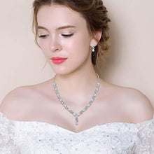 Load image into Gallery viewer, Clearine Women's Wedding Bridal Cubic Zirconia Infinity Y-Shape Necklace Dangle Earrings Set Clear Silver-Tone