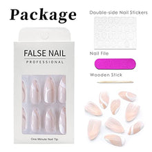 Load image into Gallery viewer, Medium Length Almond Press on Nails with Designs,Nude White Stripes Acrylic Nails Press on,Stick on Nails for Women,Artificial Glue on Nails, Abstract Fake Nails for Nail Art Manicure Decoration