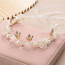 Load image into Gallery viewer, TONAUP Wedding Hair Piece Gold Pearl Headband Bridal Babys Breath Crystal Hair Vine for Princess Flower Girls and Bridesmaid