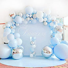 Load image into Gallery viewer, Blue Balloon Garland Arch Kit, 141Pcs Blue Silver White Balloons, Silver 4D Foil Balloons, Macaron Metal Balloon Arch for Boy Baby Shower, 1st Birthday Decorations