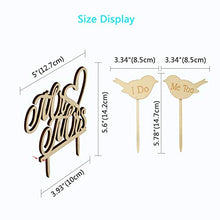 Load image into Gallery viewer, Wedding Cake Topper,KAKOO 1pcs Mr and Mrs Retro Wooden Cake Topper with 2pcs I DO & ME Too Love Birds for Wedding Valentine Anniversaries Cake Decoration