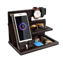 Load image into Gallery viewer, Gifts for Men Fathers Day Presents for Dad Birthday Gifts for Him Mens Bedside Organiser for Him Wooden Docking Station for Men Bedside Gadgets for Dad Grandad Gifts Bedside Table Organiser(Black)