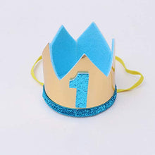 Load image into Gallery viewer, STOBOK Birthday Crown Hat Baby Birthday 1 Year Old Crown Glitter Party Hats Boy Girl Birthday Party Decoration Headdress (Sky Blue)