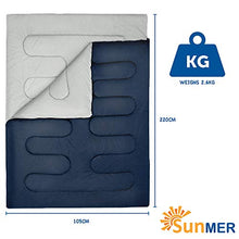 Load image into Gallery viewer, SUNMER Double Sleeping Bag - King Size - 300GSM - 3-4 Season - Converts into 2 Single Sleeping Bags - Ideal for Camping and Hiking Trips - Waterproof - Navy