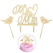 Load image into Gallery viewer, Wedding Cake Topper,KAKOO 1pcs Mr and Mrs Retro Wooden Cake Topper with 2pcs I DO & ME Too Love Birds for Wedding Valentine Anniversaries Cake Decoration