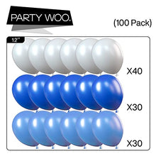 Load image into Gallery viewer, PartyWoo Blue and White Balloons, 100 pcs 12 Inch Royal Blue Balloons, Pale Blue Balloons and White Balloons, Blue White Party Balloons for Boys Christening, Boys Baby Shower, Boys 1st Birthday