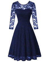Load image into Gallery viewer, JASAMBAC Womens Dresses for Wedding Guest Vintage Lace Cocktail Dress with Sleeves Navy L