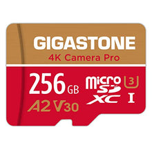 Load image into Gallery viewer, Gigastone Micro SD Card 256GB with SD Adapter + Mini-case, 4K Camera Pro, 4K UHD Video Recording, GoPro SD card Action Camera Compatible, R/W up to 100/60MB/s, MicroSDXC UHS-I A2 V30 U3 Class 10