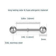 Load image into Gallery viewer, VCMART 7 Pieces Titanium Anodized Surgical Steel Tongue Bars Nipple Ring Body Piercing (16mm)