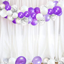 Load image into Gallery viewer, Wedding Balloons Purple Violet White Silver 50 pcs 12 inch Confetti Metallic Helium Latex Balloon with Purple Ribbon for Girls Birthday Baby Shower Bridal Party Event Decoration