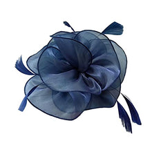 Load image into Gallery viewer, Fascinator Hat Feather Mesh Net Veil Party Hat Ascot Hats Flower Derby Hat with Clip and Hairband for Women (G1-DARKBLUE)(Size:L)