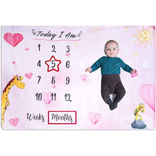 Load image into Gallery viewer, Baby Monthly Milestone Blanket For Boy and Girl - Unisex Month & Year Photo Background Blanket for Newborns, Toddlers and Infants - Photography Memory Blanket & Shower Gift for New Moms - Pink