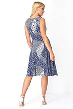 Load image into Gallery viewer, Roman Originals Fit & Flare Dress - Ladies Patchwork Geometric Tropical Floral Print Skater Stretch Jersey Swing Smart Strappy Flattering Casual Summer Sleeveless Knee Length - Blue - Size 10