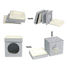 Load image into Gallery viewer, Bonlife Winter Felt Small Cat House Indoor,Foldable Pets Bed Cave Kennel with Two Move Cushion,Dog Bed Warm Comfortable,Light Grey,32X32X39CM