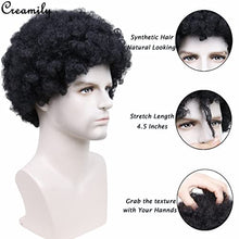 Load image into Gallery viewer, Creamily Mens Wig Short Fluffy Afro Curly Hair Black Wigs Heat Resistant Synthetic Unisex Men Women Cosplay Anime Fancy Funny Daily Use Wigs
