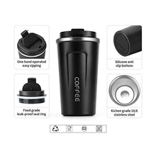 Load image into Gallery viewer, Coffee Cup, Travel Mug Insulated & Reusable Thermal Stainless Steel with Leakproof Lid & Eco-Friendly for Hot & Cold Drinks 380ml (Black)