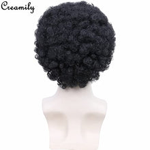 Load image into Gallery viewer, Creamily Mens Wig Short Fluffy Afro Curly Hair Black Wigs Heat Resistant Synthetic Unisex Men Women Cosplay Anime Fancy Funny Daily Use Wigs