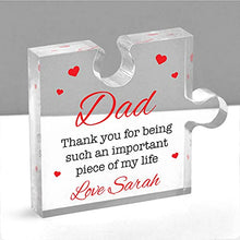 Load image into Gallery viewer, Daddy Thank You Gifts From Son Daughter - PERSONALISED Jigsaw Shaped Acrylic Puzzle Block for Dad Daddy - Grandad Gifts - Step Dad - Gift for Dad - Fathers Day Present - With Grey Bag (Personalised)